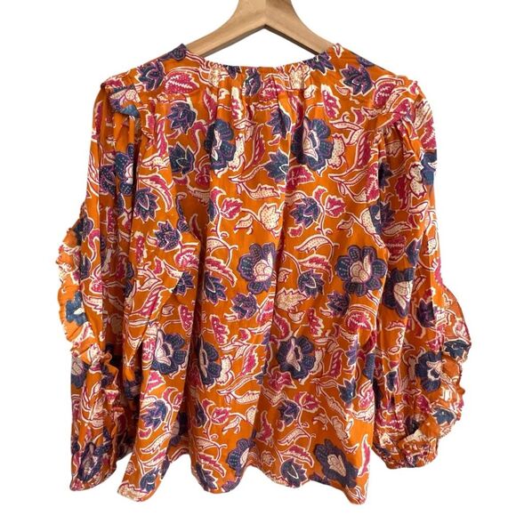 Cleobella Talia Organic Cotton Floral Button Up Top Orange Size S Boho Peasant - Picture 3 of 9